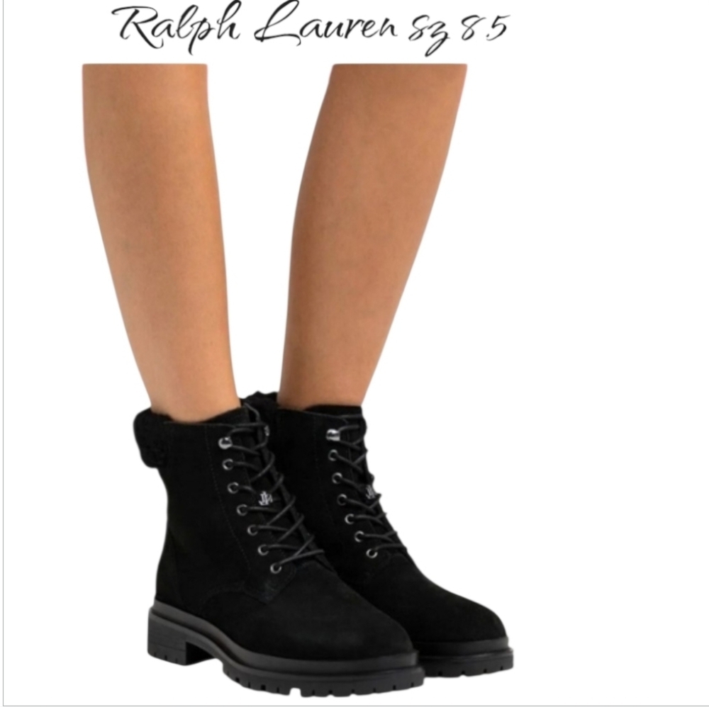 Lauren Ralph Lauren Carlee Shearling Combat Boot Black 8.5